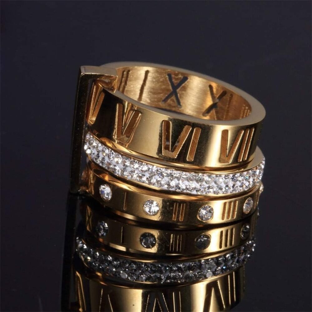 Stainless Steel CZ Roman Numeral Ring Women Stacking Thumb 3-in-1 Gift - Picture 4 of 6
